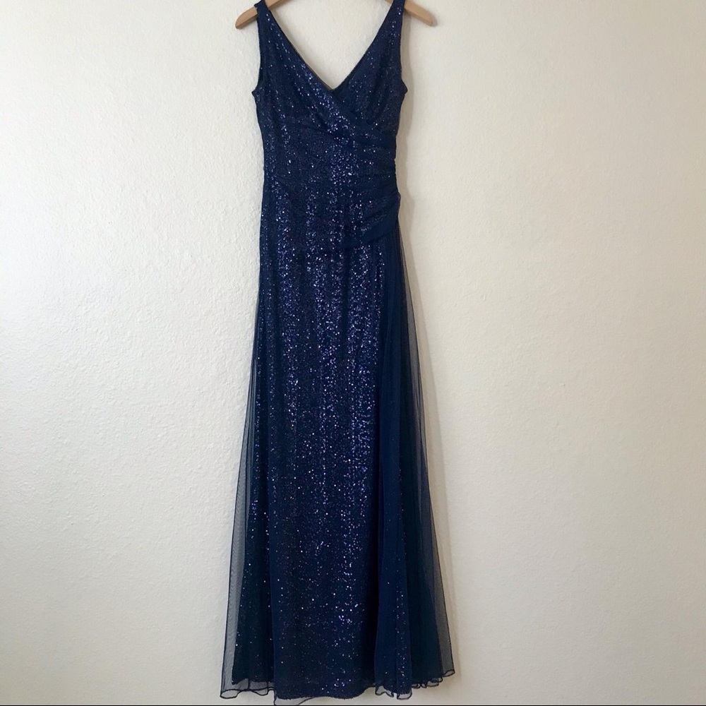 {Ralph Lauren} Navy blue sequined gown.